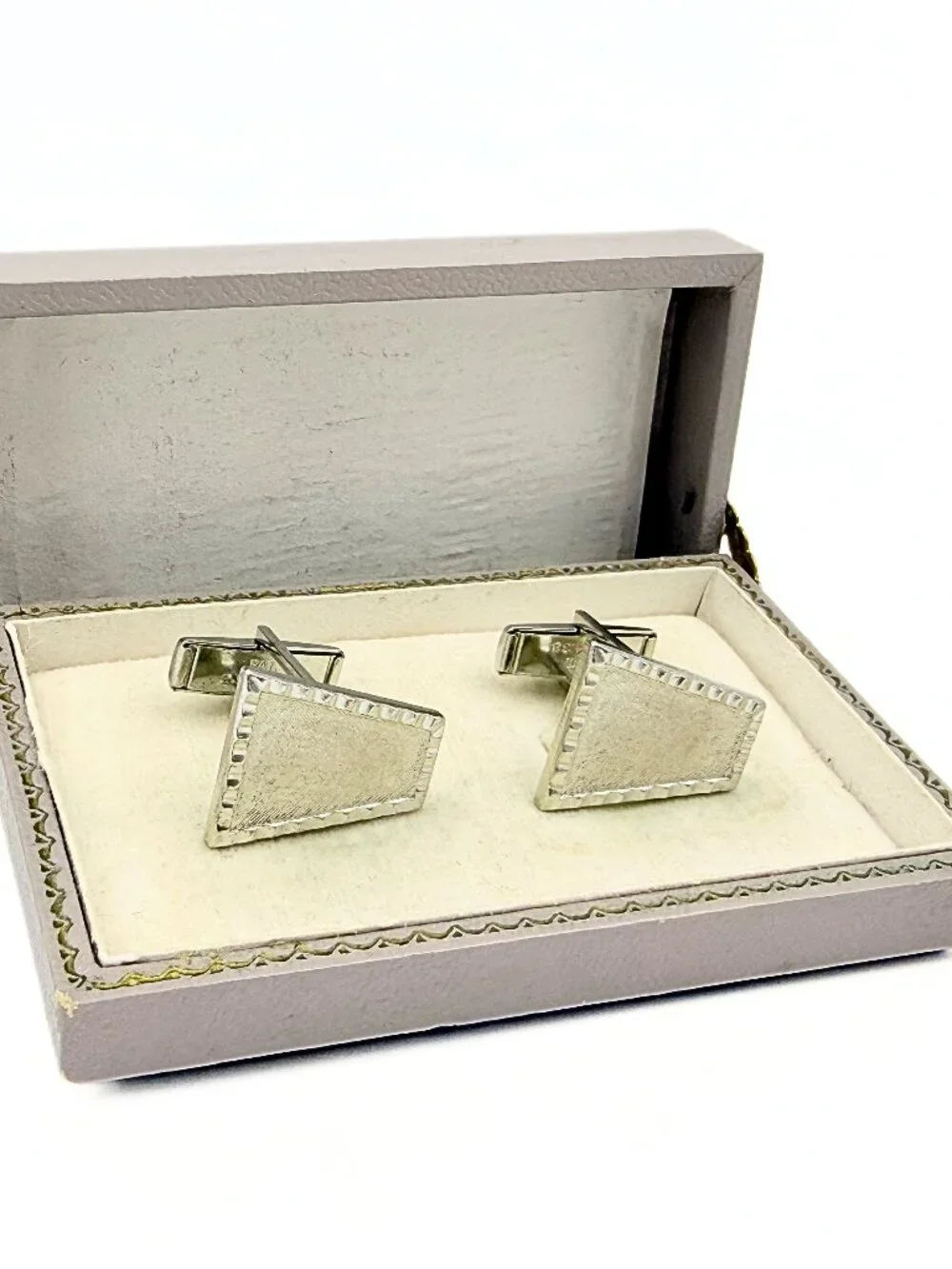 Distinguished Marked Pat Pend Silver Plated Asymmetric Trapezoid MCM Cufflinks